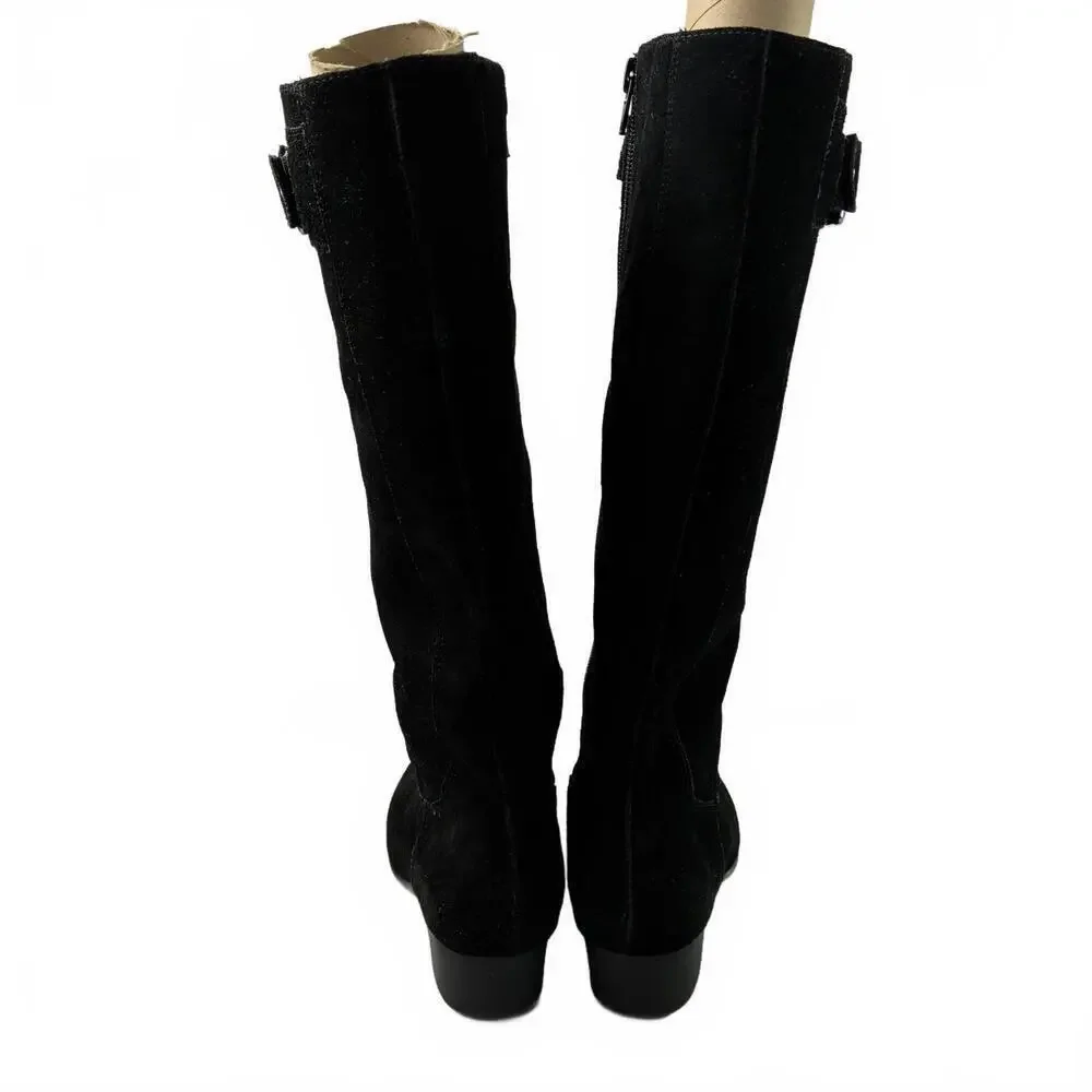 Laura Landsdale Black Suede Women's Knee-High Boots Wedge Heel 7M